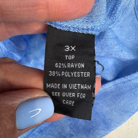 AGB Woman 3X Blue Tie Dye Boho Peasant Top Plus Tunic Blouse Crochet Trim D226 - Picture 8 of 10